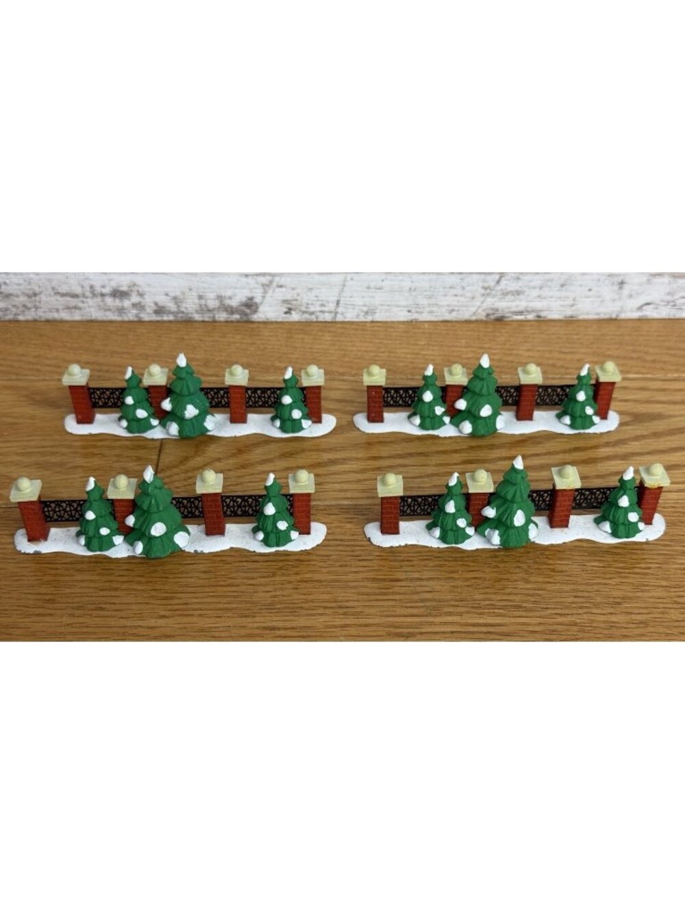 Dept 56 Snow Village Brick Wrought Iron Fence Snowy Trees Lot of 4 Accessories